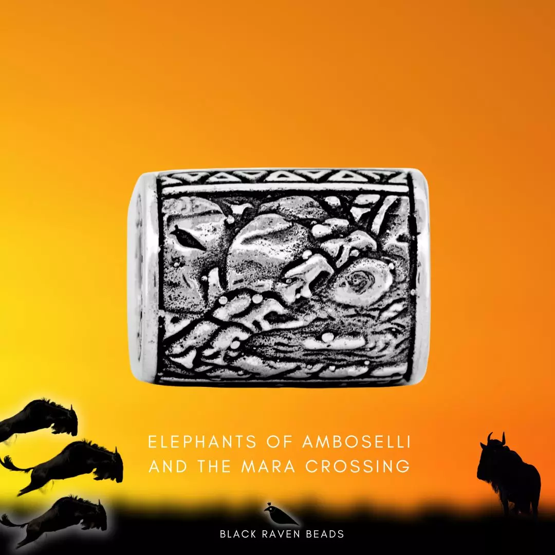 Elephants of Amboseli and the Mara Crossing Charm Bead