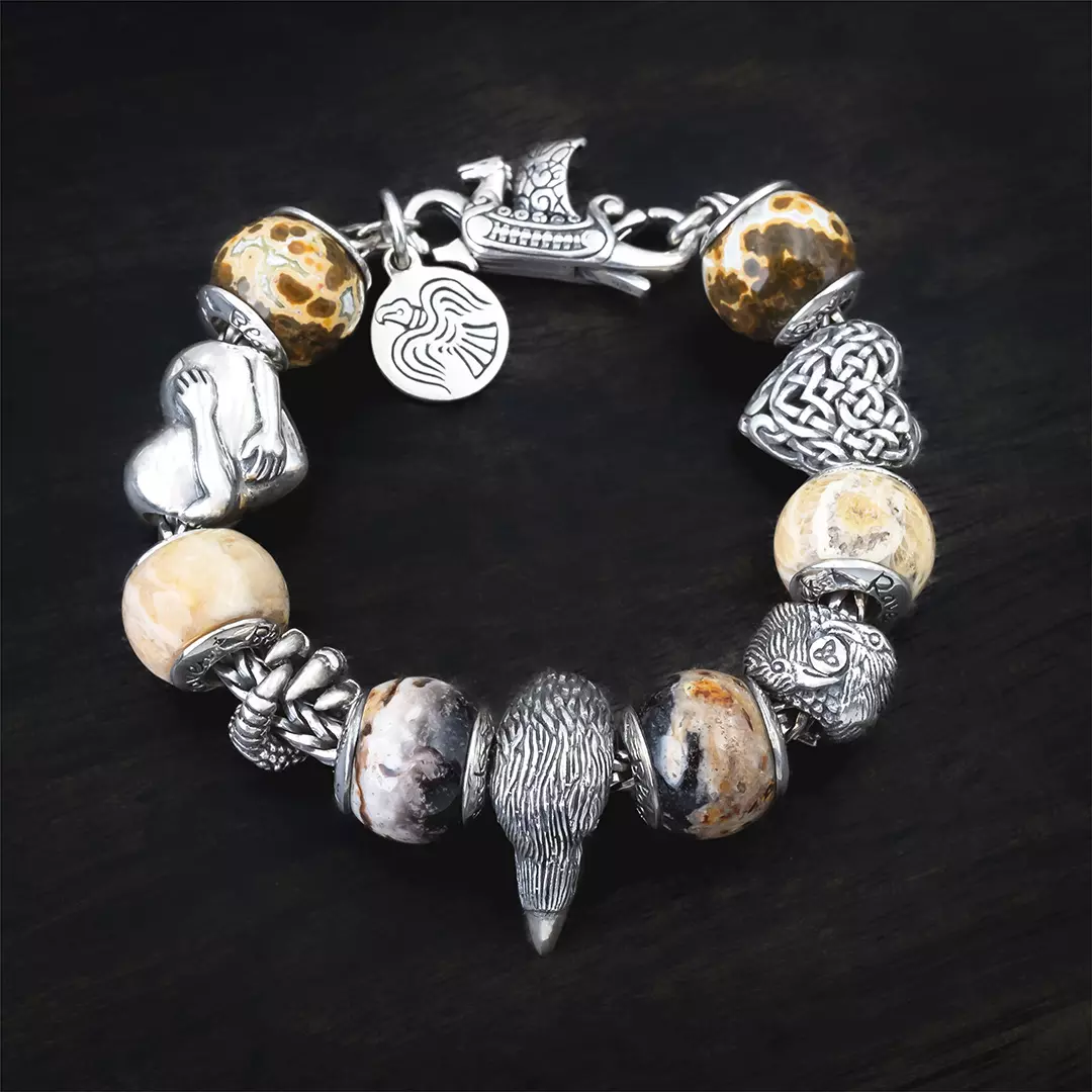 Charm Beads Bracelet Viking, Raven and Energy stones