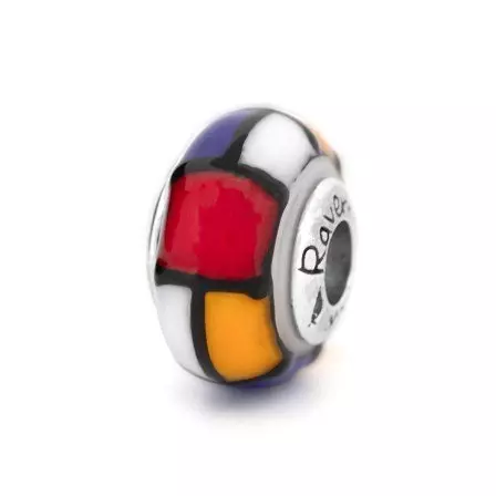 Mondriaan glass bead for bracelets with primary colours and bold lines