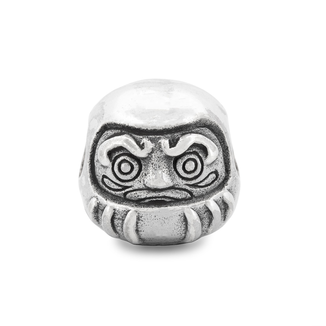 Black Raven Beads Daruma handcrafted sterling silver bead inspired by the Japanese Daruma doll, a symbol of perseverance and hope