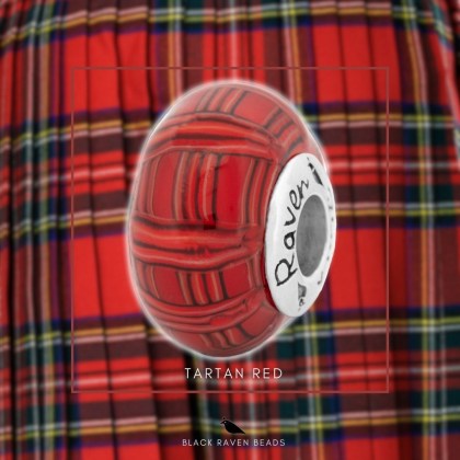 Tartan Red Kilt glass charm bead for bracelets Scottish hertitage Charm Bead