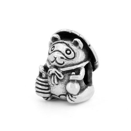 Black Raven Beads Tanuki handcrafted sterling silver bead inspired by the Japanese folklore figure associated with good fortune and prosperity