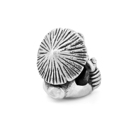 Reverse view of the Tanuki sterling silver bead by Black Raven Beads showing the details of its Japanese-inspired design