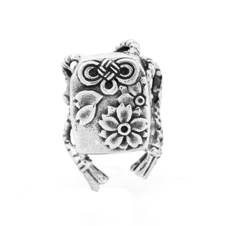 Black Raven Beads Omamori handcrafted sterling silver bead inspired by Japanese protective amulets associated with safety and good fortune
